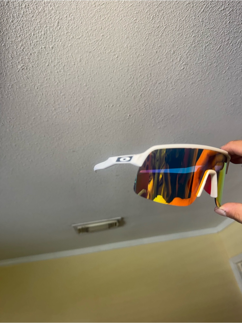 Sport Shield Sunglasses - White Frame with Multi-Color Mirrored Lens Oakley